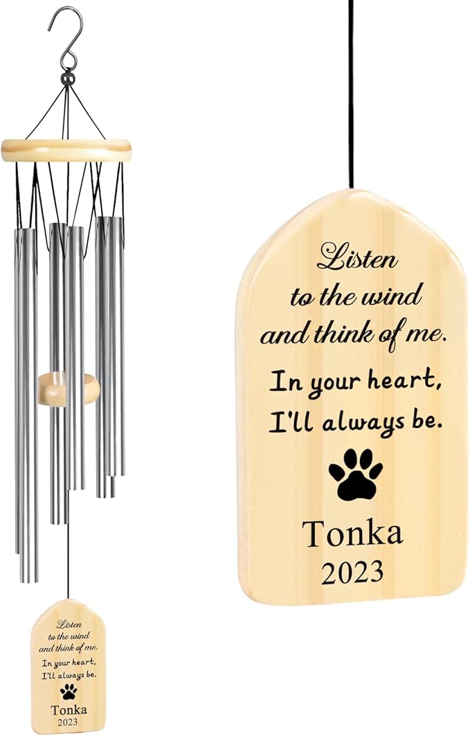 Dog Memorial Gifts, Jocidea Personalized Pet Memorial Wind Chime, Loss of Dog Sympathy Gift, Pet Remembrance Gifts, in Memory of Dog Cat, Loss of Pet - Listen to The Wind
