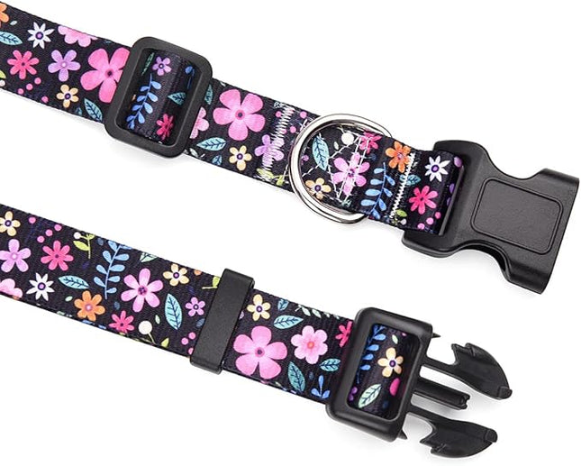 Dog Collar and Leash Set with Bohemia Floral Tribal Geometric Patterns - Soft Ethnic Style Collar Adjustable for Small Medium Large Dogs(Floral Set,XS)