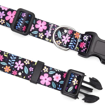 Dog Collar with Bohemia Floral Tribal Geometric Patterns - Soft Ethnic Style Collar Adjustable for Small Medium Large Dogs(Floral,XS)