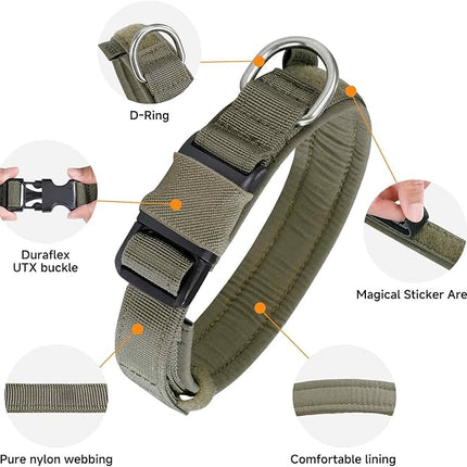 EXCELLENT ELITE SPANKER Tactical Small Puppy Dog Collar Nylon Adjustable Heavy Duty Military for Small Medium and Large Dogs Pet Soft Padded Dog Collar(RGN-S)