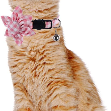 Cat Collar Breakaway with Cute Sunflower and Bell Plaid Flower for Kitty Adjustable Safety