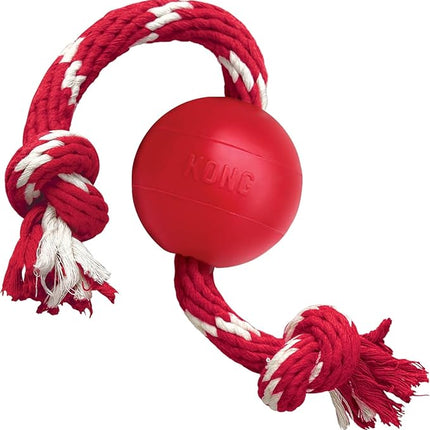 KONG Ball with Rope - Durable Fetch Toy with Rope for Easy Throwing - For Tug, Playtime & More - Natural Rubber - Red - For Small Dogs