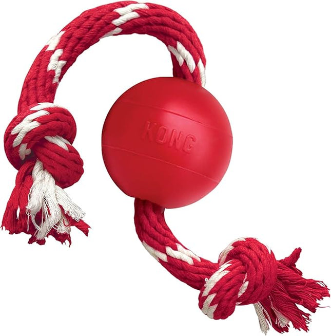 KONG Ball with Rope - Durable Fetch Toy with Rope for Easy Throwing - For Tug, Playtime & More - Natural Rubber - Red - For Small Dogs