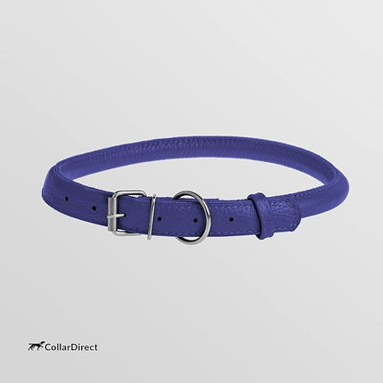 CollarDirect Rolled Leather Dog Collar, Soft Padded Round Puppy Collar, Handmade Genuine Leather Collar Dog Small Large Cat Collars 13 Colors (11-14 Inch, Purple Textured)