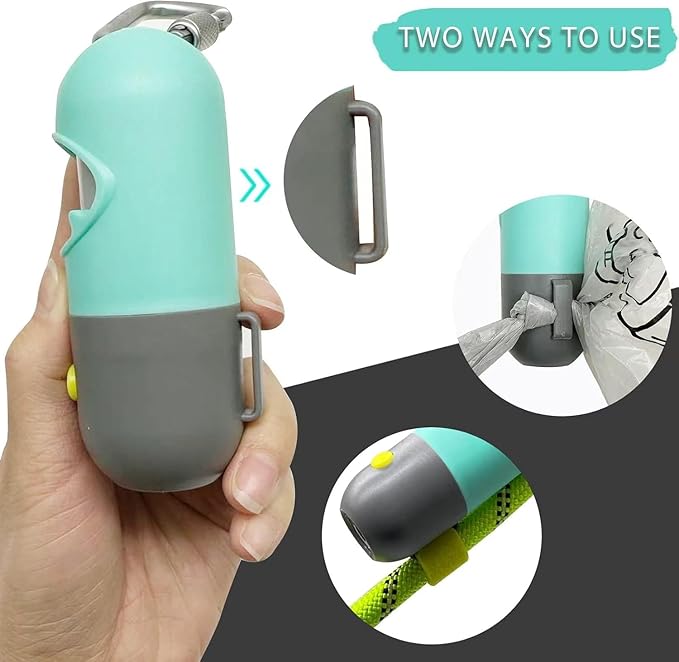 Dog Poop Bags Holder with LED Flashlight, 15 Crystal Blue Bags, 3 Accessories, 3 LR44 Batteries Included