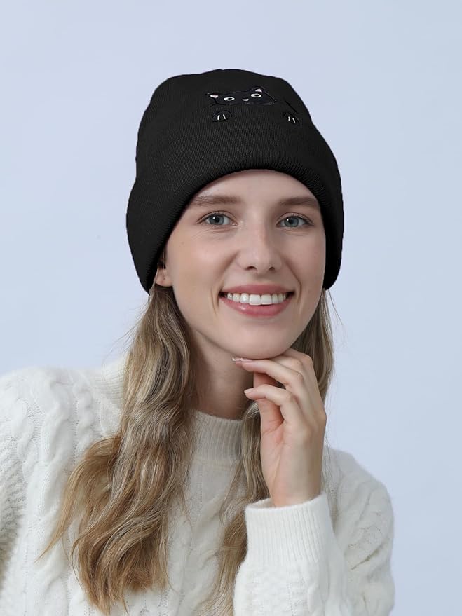 Women’s Cat Beanie Cute Cat Lover Gifts Animal Knitted Hats Christmas Stocking Stuffers for Women Girls