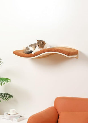 Cat Wall Shelves for Large Cats - Wall Mounted Furniture with Comfortable Cushion, Perfect Perch and Bed for Multi-Cat Households - 35 inch Wavy Shelf for Climbing, Playing, Resting, and Lounging