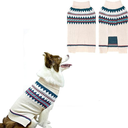 BINGPET Elastic Turtleneck Sweater for Medium Large Dogs - Sleeveless Knit Puppy Sweater for Girls Boys - Christmas Fall Winter White, L