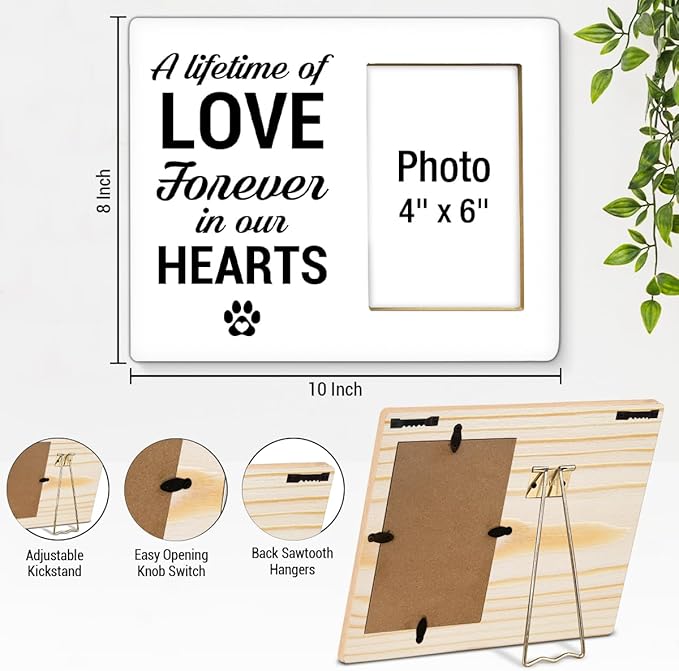 Dog Memorial Gifts for Loss of Dog Picture Frame, Pet Memorial Gifts for Dogs, Sympathy Gift for Cat Pet Lovers, A Lifetime of Love Forever in Our Hearts Wood Photo Frames, 4 x 6 Inch Photo