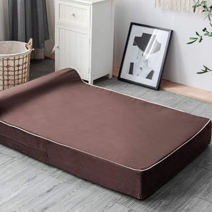 KOPEKS Orthopedic Memory Foam Dog Bed 7" Inch Thick Extra Large Dog Bed With Pillow Brown 50"x34"x10" Includes Waterproof Liner & Durable Removable Cover With Smart Design