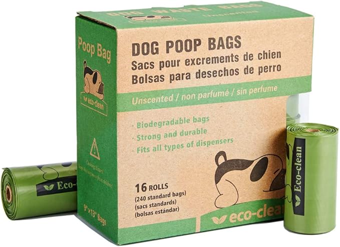 ECO-CLEAN Poop Bags Biodegradable, 16 Rolls/240 Bags, Dog Waste Bags, Unscented, Leak-Proof, Easy Tear- Off