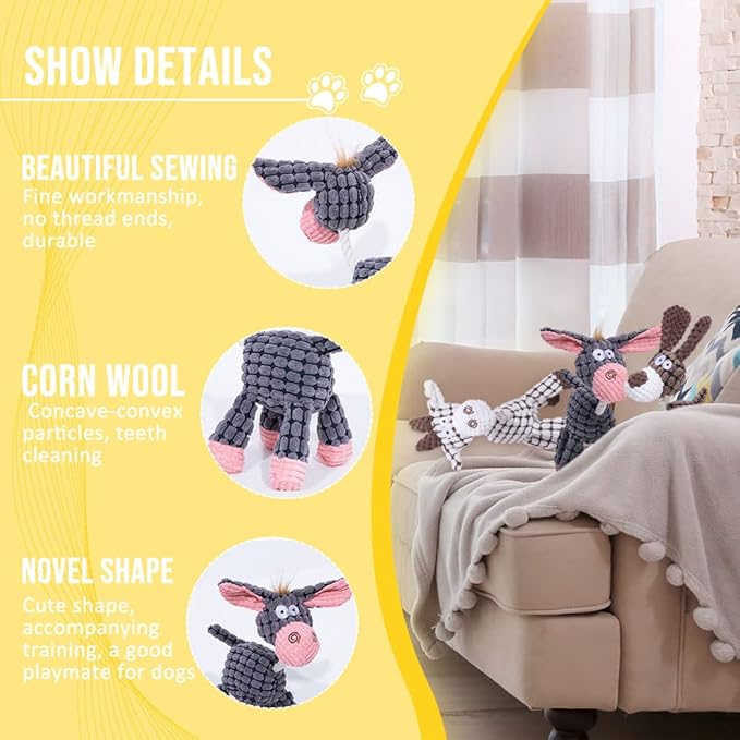 soputry 3Pcs Squeaker Plush Toy for Aggressive Chewers, Robust Plush Indestructible Dog Chew Toys with Squeakers, Interactive Stuffed Plush Dog Squeak Toy for Small Medium Large Dogs (Set of 3)