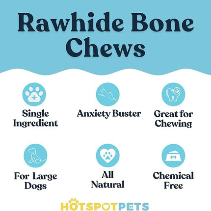 hotspot pets 8-9 Inch Large Rawhide Dog Chew Bones (10 Pack)- Made from Grass Fed Cows - Great for Dental & Oral Care for Aggressive Chewers Large Dogs
