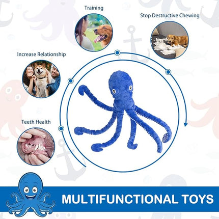 EXPAWLORER Octopus Dog Toy - Long Dog Squeaky Toys Puppy Birthday Gift Soft Stuffed Chew Toy, Crinkle Paper and Built-in Squeaker Durable Interactive Plush Toy for Small Medium Large Dogs, Blue