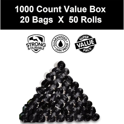 EZ 1000 Pet Dog Waste Poop Bags, Black, 9"x12", Dog Pickup Waste Disposal Bags