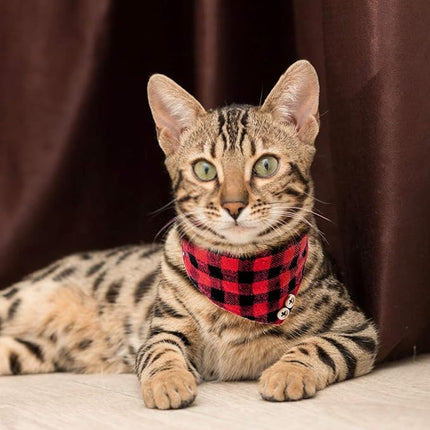 EXPAWLORER Dog Collar and Leash Set - Classic Plaid Dog Bow Tie and Dog Bandana Collar with Bell, Dog Leash Tangle Free, Adjustable Collars for Small Medium Large Dogs Cats, Holiday Ideal Gift