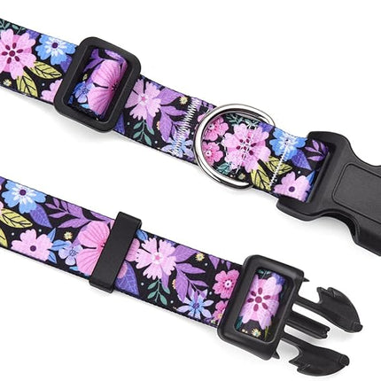 Dog Collar and Leash Set with Bohemia Floral Tribal Geometric Patterns - Soft Ethnic Style Collar Adjustable for Small Medium Large Dogs(Pink Floral Set,M)