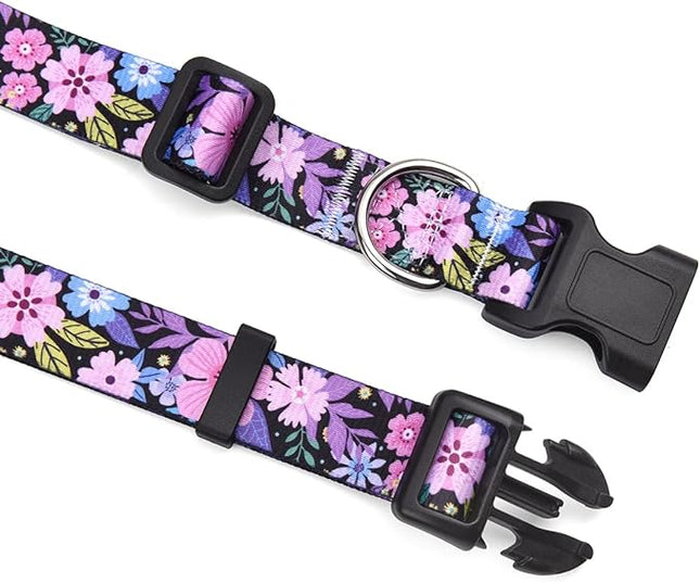 Dog Collar and Leash Set with Bohemia Floral Tribal Geometric Patterns - Soft Ethnic Style Collar Adjustable for Small Medium Large Dogs(Pink Floral Set,XS)