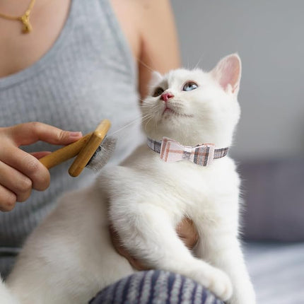 EXPAWLORER Puppy Collar and Leash Set - Classic Plaid Small Dog Collar with Bow Tie, Cute Dog Collar and Leash Set, Adjustable Dog Collar for Small Dogs Cats Holiday Birthday Gifts, Beige S-M