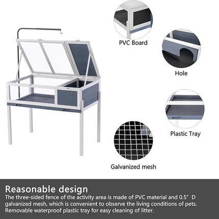 BIRASIL Wood Tortoise House, Indoor Turtle Habitat Reptile Cage, Tortoises Enclosure for Small Animals Lizards Hamster
