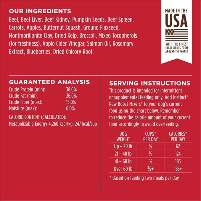 Instinct Raw Boost Mixers, Freeze Dried Dog Food Topper, Grain Free Recipe - All Natural Beef, 25 oz. Bag