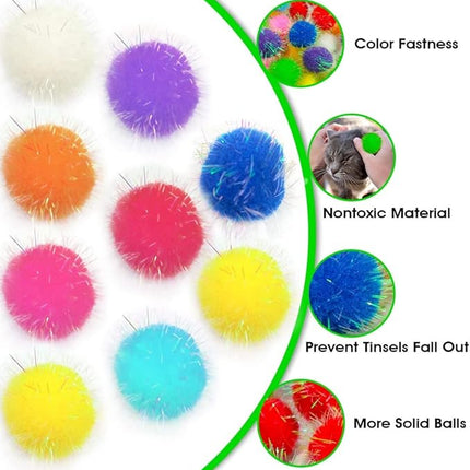 20 Pieces 1.6 inches Sparkle Pom Pom Balls for Cat - Interactive Glitter Balls, Multicolor, Best as Kitten Play Toys