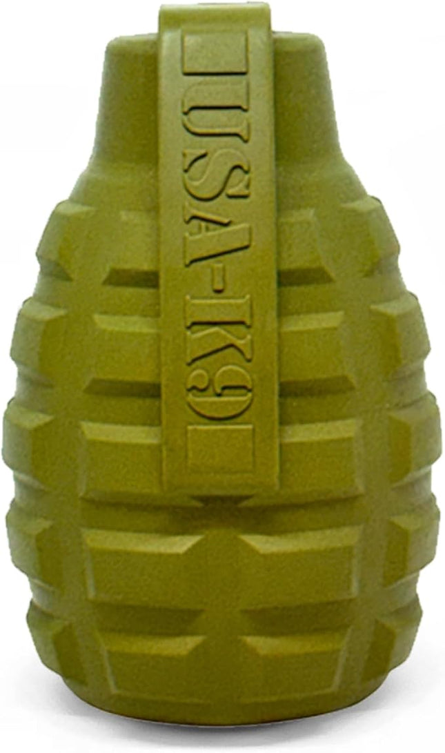 SodaPup USA-K9 Grenade – Durable Dog Treat Dispenser and Chew Toy Made in USA from Non-Toxic, Pet Safe, Food Safe Natural Rubber Material for Mental Stimulation, Problem Chewing, Calming Nerves & More