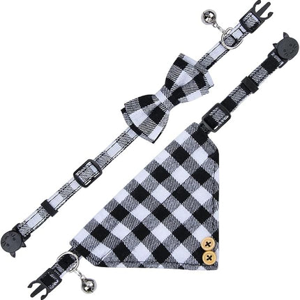 Faleela Cat Collar Bandana Bells Set - 2 Pack Set Cat Collar Breakaway with Cute Bow Tie and Bell, Adjustable from 7.8-10.5 Inch, Soft and Comfortable for Kitty and Some Puppies