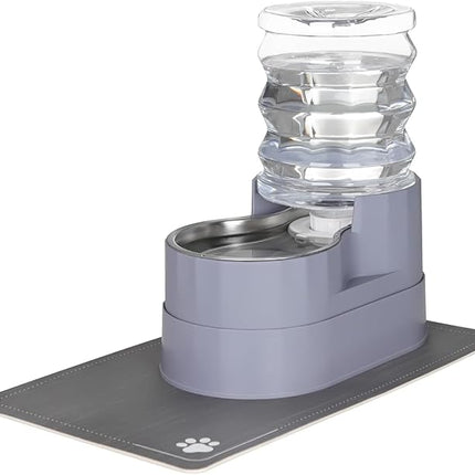 RIZZARI Automatic Pet Water Dispenser: 5L Gray Cats and Dogs Gravity Feeder - Stainless Steel Bowl - Outdoor Hiking Use