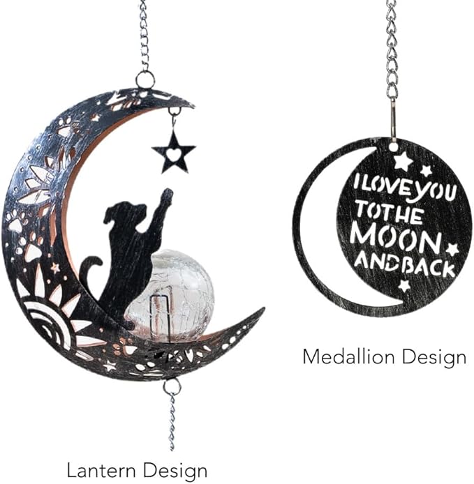 iHeartDogs Pet Memorial Wind Chime - 'I Love You to The Moon & Back' - The Ultimate Garden Solar Lantern for Dog Lovers