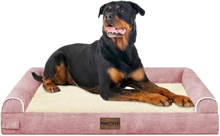 Large Dog Bed Orthopedic Washable: Beds Bolster XL Bed Large Big Dogs Memory Foam Couch Sofa Waterproof with Removable Cover - Pink