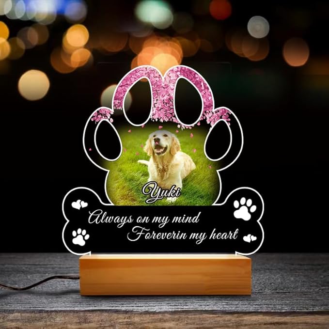 Pet Memorial Gifts for Dogs, Personalized Pet Memorial Night Lights, Dog Memorial Gifts for Loss of Dog, Loss of Dog Sympathy Gift, Dog Bereavement Remembrance Picture Frame (Design-C)