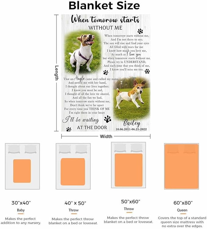 Artsadd Dog Pictures Custom Throw Blanket with Name Personalized Pet Memorial Blanket Memory Gift for Friends Sympathy Remembrance Customized Bed Throw Blanket Made in USA