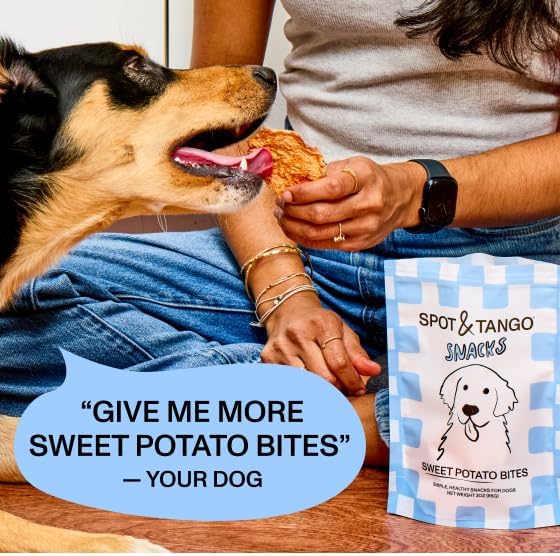 Spot & Tango Sweet Potato Bites Dog Treats - Single Ingredient, 100% Sweet Potato - Air-Dried Snacks - Grain & Gluten-Free - USA-Made - for Small, Medium, and Large Dogs