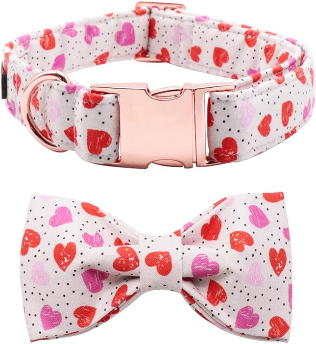 Lionet Paws Valentines Day Dog Collar with Bowtie, Dog Bowtie Collar with Metal Buckle for Dogs, Adjustable Comfortable Dog Collar Girl Boy Gift, XL, Neck 16-26 in