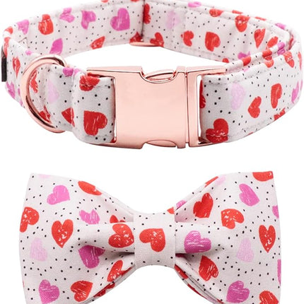 Lionet Paws Valentines Day Dog Collar with Bowtie, Dog Bowtie Collar with Metal Buckle for Dogs, Adjustable Comfortable Dog Collar Girl Boy Gift, L, Neck 16-24 in