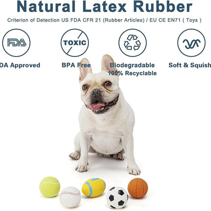 Squeaky Dog Ball, Soft Latex Rubber Squeaky Dog Toys for Small Dogs Puppies, Cute Squeak Toys Play Ball - Tennis, Soccer, Football, Basketball and Baseball