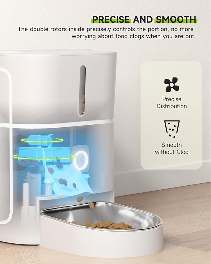 Cordless Dog Water Fountain 7L,Battery Operated Wirelss Dog Water Dispenser +3L Automatic Cat Feeder,5G & 2.4G Wi-Fi Timed Cat Food Dispenser, 1-10 Meals Per Day