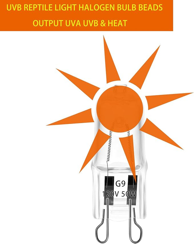 6 Pack UVA UVB Reptile Light Halogen Bulbs Beads Heat Lamp (50 Watt) Clear