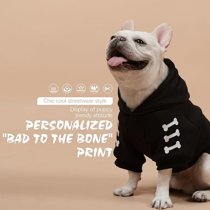 BINGPET Bad To The Bone Lettered Dog Sweater with Leash Hole, Warm & Soft Fleece Dog Hoodie for Small to Large Dogs, Cold Weather Pet Clothes