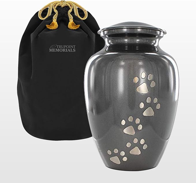 Trupoint Memorials Large Pet Urn for Dogs and Cats Ashes, Paws Print Grey Cremation Urns for Pets up to 122 lbs