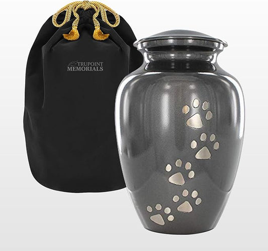 Trupoint Memorials Large Pet Urn for Dogs and Cats Ashes, Paws Print Grey Cremation Urns for Pets up to 122 lbs
