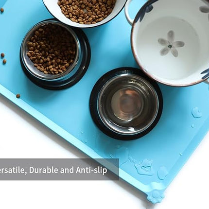 Hoki Found Large Silicone Non Slip Pet Dog Cat Bowl Mats - Waterproof Food Mats for Carpet - Arctic