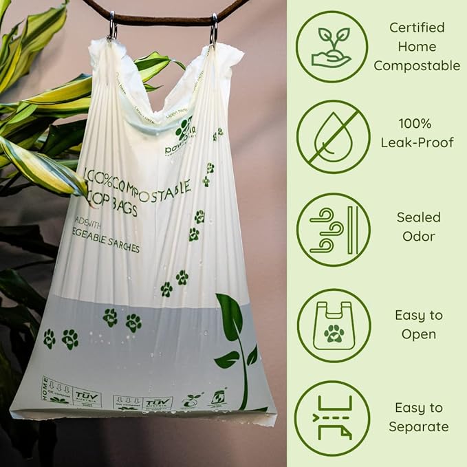 Pawtria Certified Home Compostable Dog Poop Bags (240 Bags + Lavender Carrier), Biodegradable Pet Waste Bags, Vegetable Starches, Leak proof Dog Waste Bags, Light-weight silicone made bag carrier