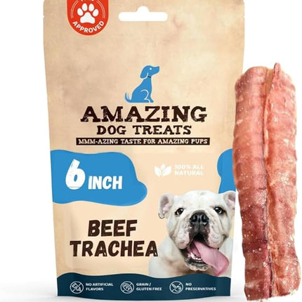 Amazing Dog Treats - 6 Inch Beef Trachea Dog Chews (20 pcs - 32 oz) - Trachea Dog Treats - NO Hide - Digestible and Safe Chews for Dogs - Glucosamine and Chondroitin for Joint Health for Dogs