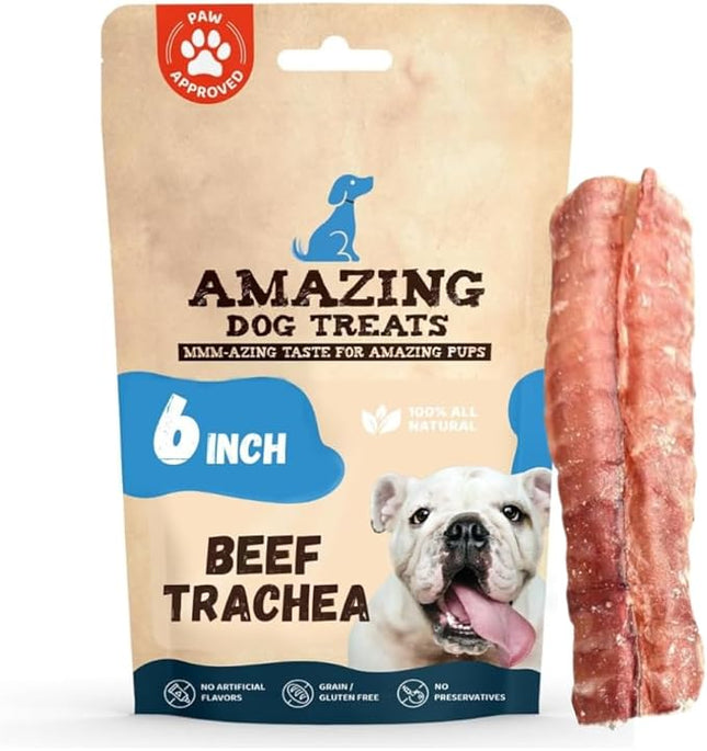 Amazing Dog Treats - 6 Inch Beef Trachea Dog Chews (10 pcs - 16.5 oz) - Trachea Dog Treats - NO Hide - Digestible and Safe Chews for Dogs - Glucosamine and Chondroitin for Joint Health