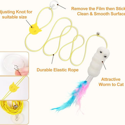 6 PCS Interactive Cat Feather Toys, Indoor Hanging Retractable Cat Toy, Self Play Toys Make Fun Excecise