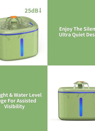Cat Water Fountain 84 oz / 2.5 L - Automatic Pet Water Dispenser (Also Suitable for Dogs) with 2 Replacement Filters, Suitable for Cats, Dogs and Multi-pet households (Camouflage Green)