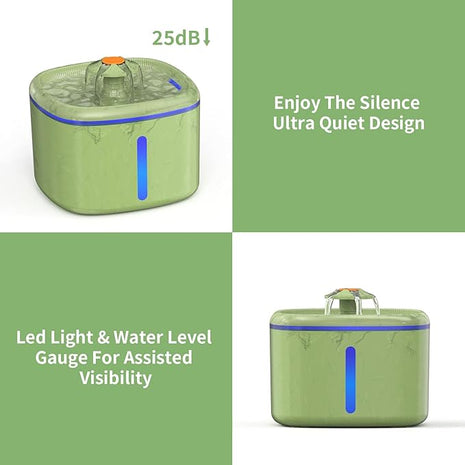 Cat Water Fountain 84 oz / 2.5 L - Automatic Pet Water Dispenser (Also Suitable for Dogs) with 2 Replacement Filters, Suitable for Cats, Dogs and Multi-pet households (Camouflage Green)