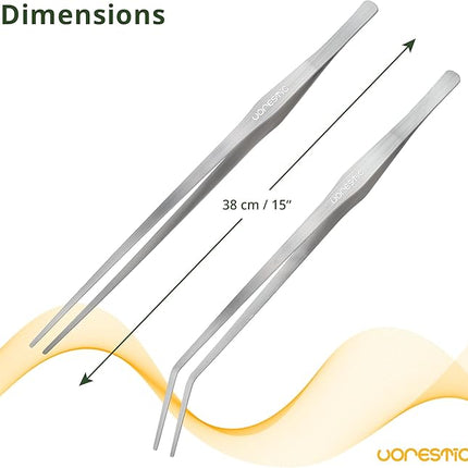 VORESTIC 2 Pcs 15 Inch Tweezers, Heavy Duty Reptile Feeding Tongs, Aquarium Tongs, Reptile Tweezers Feeding, Reptile Tongs, Straight and Curved Long Tweezers for Aquarium and Terrarium